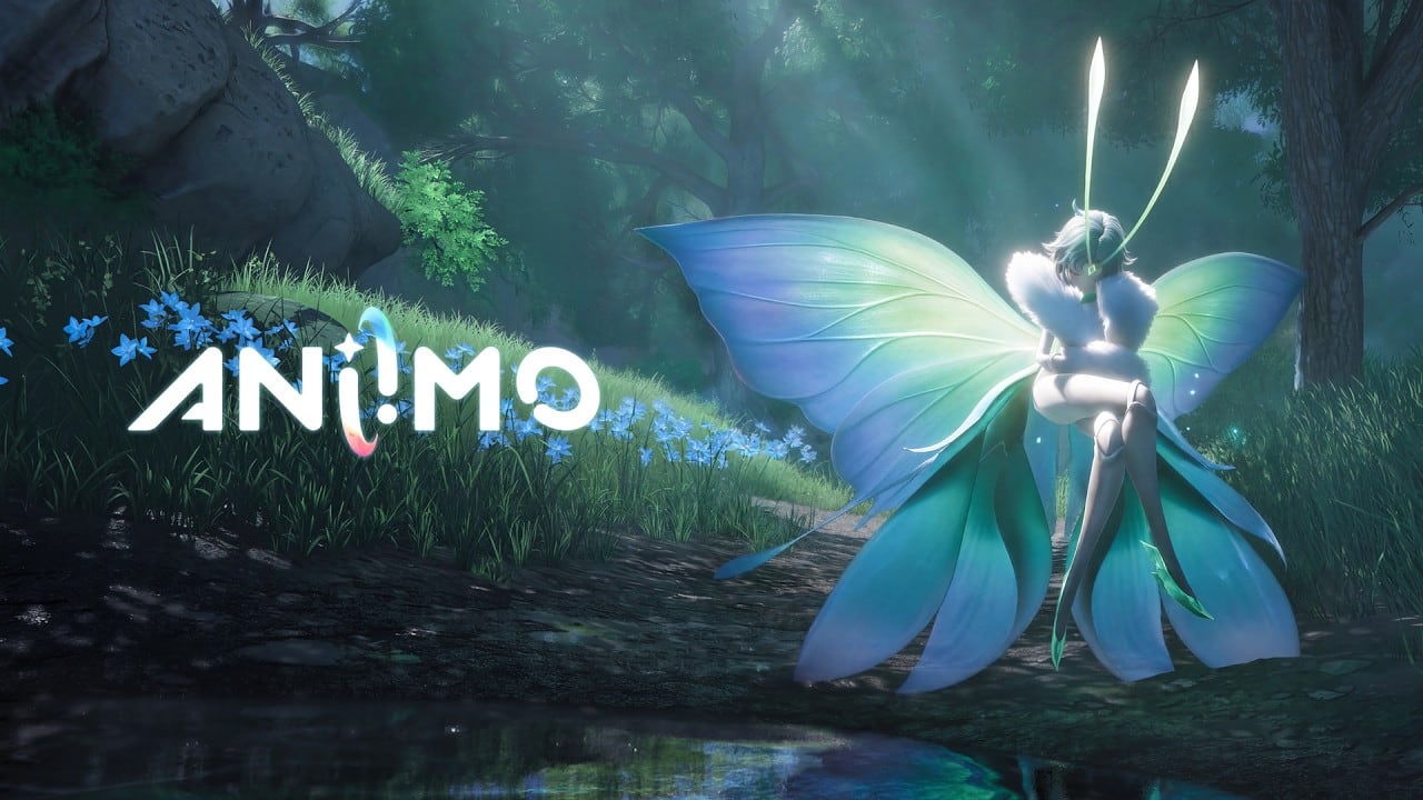 Aniimo Pathfinder exploring a sunlit meadow on Idyll beside colorful creatures
